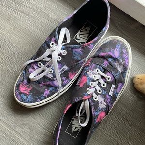 Well Worn Vans Authentic Warped Floral Black & Purple Skate Shoes (Will Clean!)